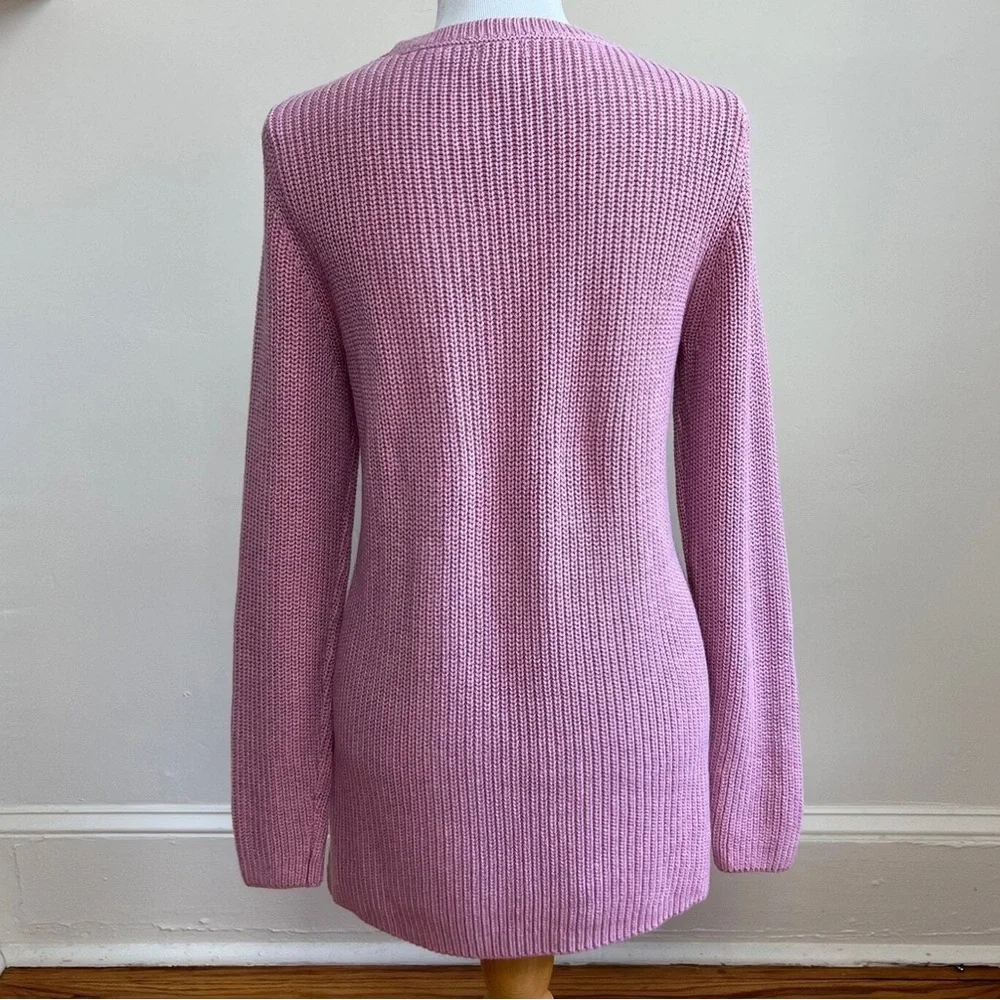 LLBean Cotton Chunky Oversized Knit Vneck Pink Cozy‎ Sweater